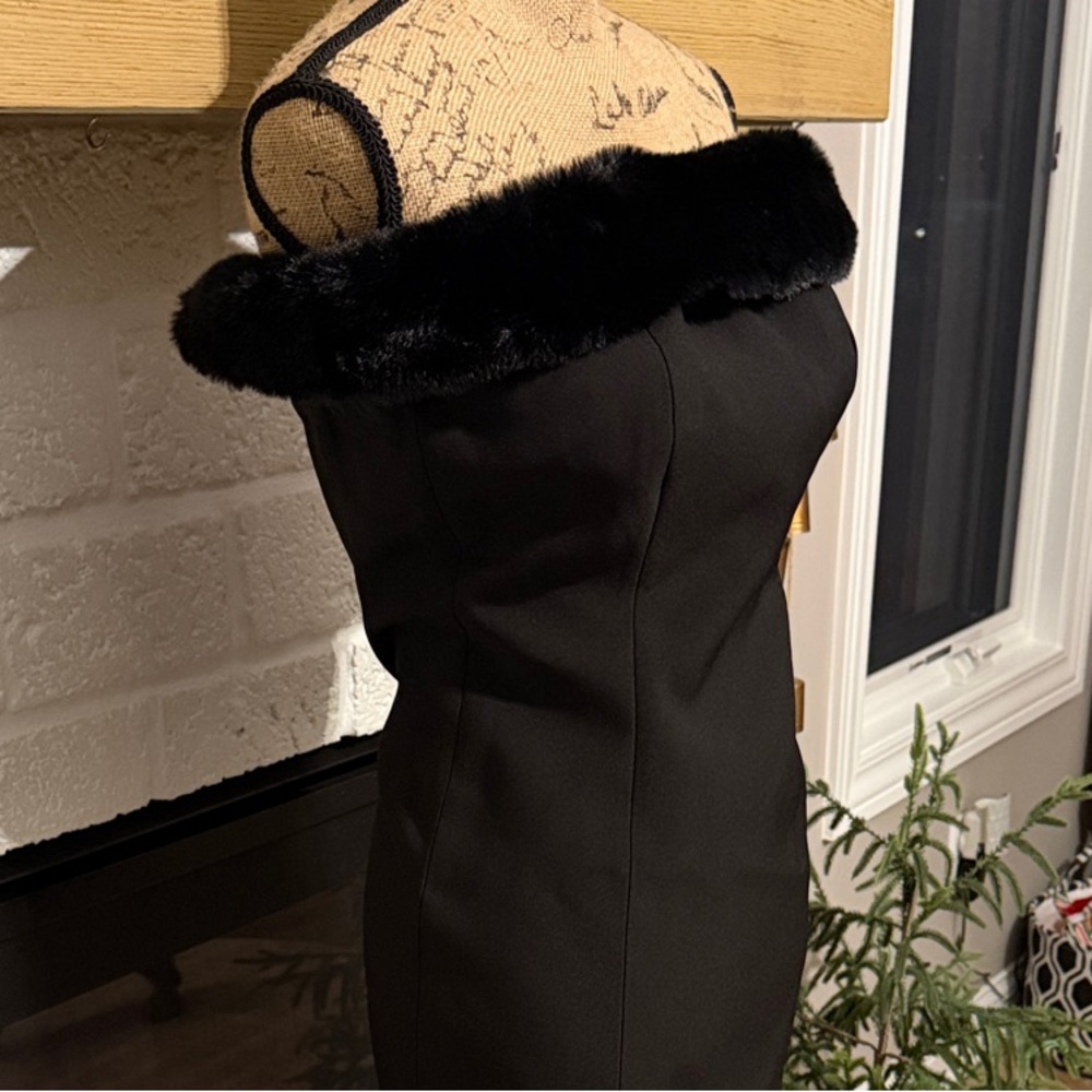 Ronny Kobo Collection Black Strapless Dress with Fur Trim - Picture 4 of 6
